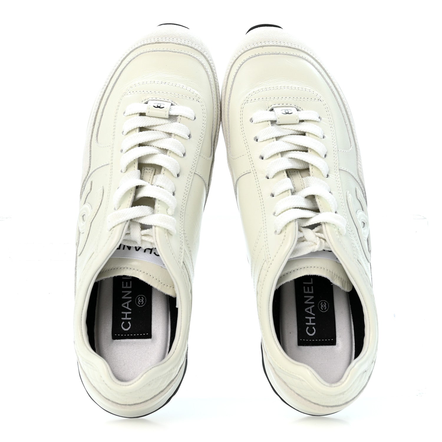 Chanel Suede Calfskin Quilted CC Sneakers 39 White Black 2 of 10