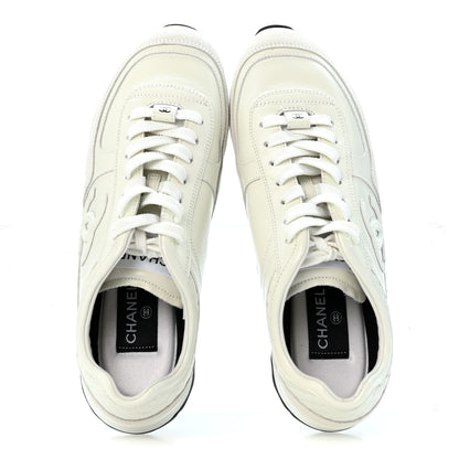 Chanel Suede Calfskin Quilted CC Sneakers 39 White Black 2 of 10