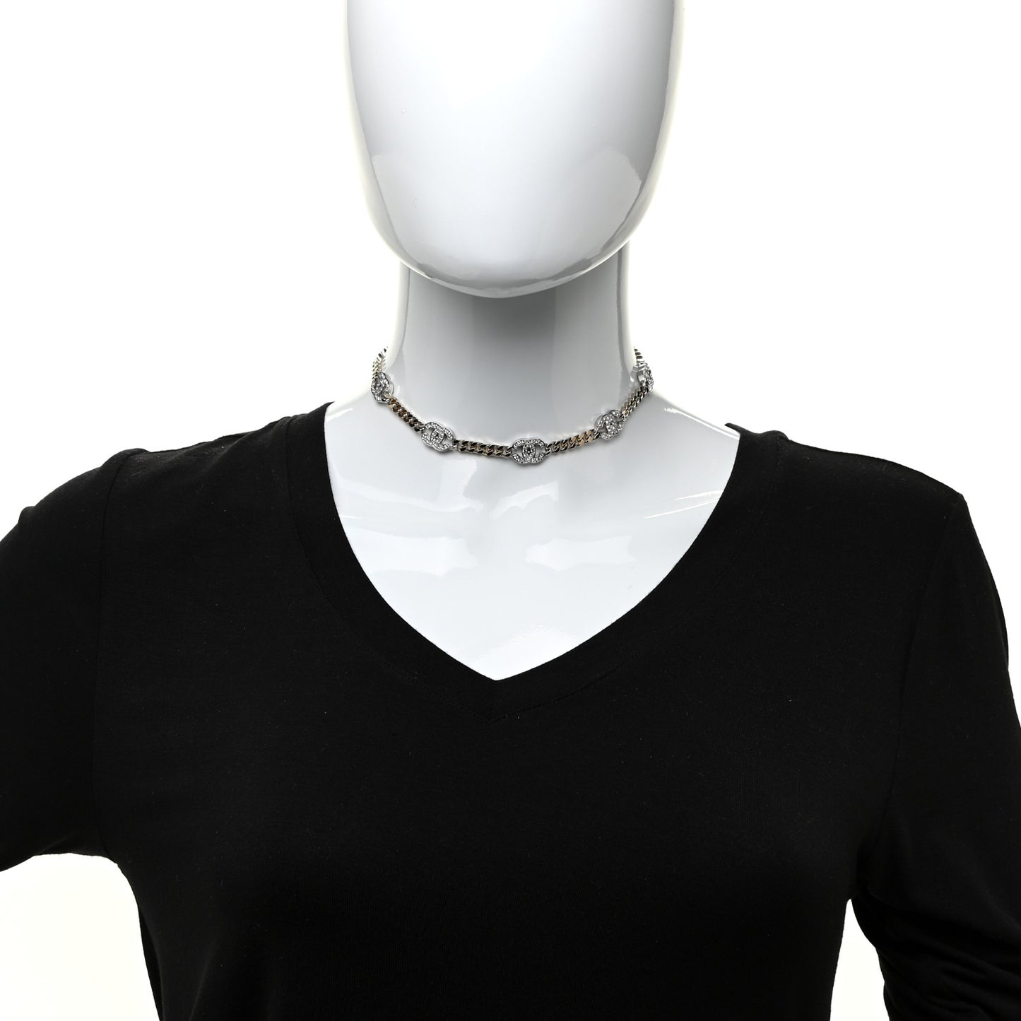 Crystal Chain CC Link Choker Gold Silver