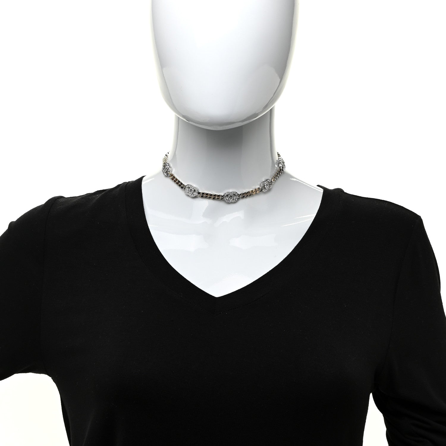 Chanel Crystal Chain CC Link Choker Gold Silver 2 of 6