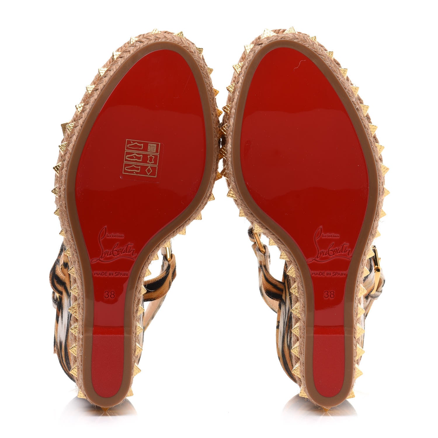 Christian Louboutin Toile Canvas Bengal Pyraclou 110 Wedge Sandals 38 Multicolor 5 of 9
