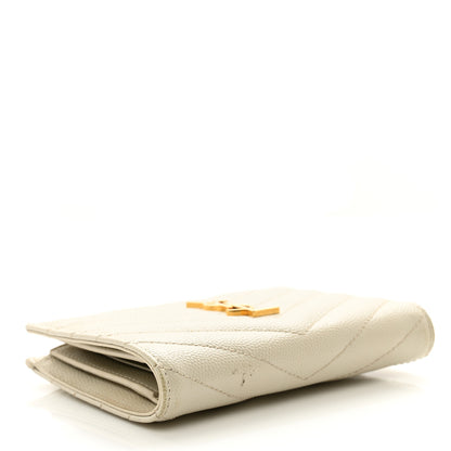 Saint Laurent Grain De Poudre Matelasse Chevron Monogram Zipped Two-Part Wallet Crema Soft 4 of 7