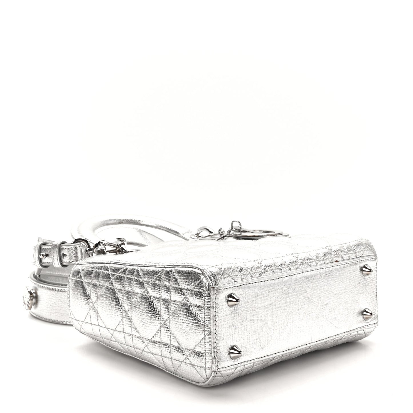 Metallic Grained Calfskin Cannage Small Lucky Badges My Lady Dior Silver