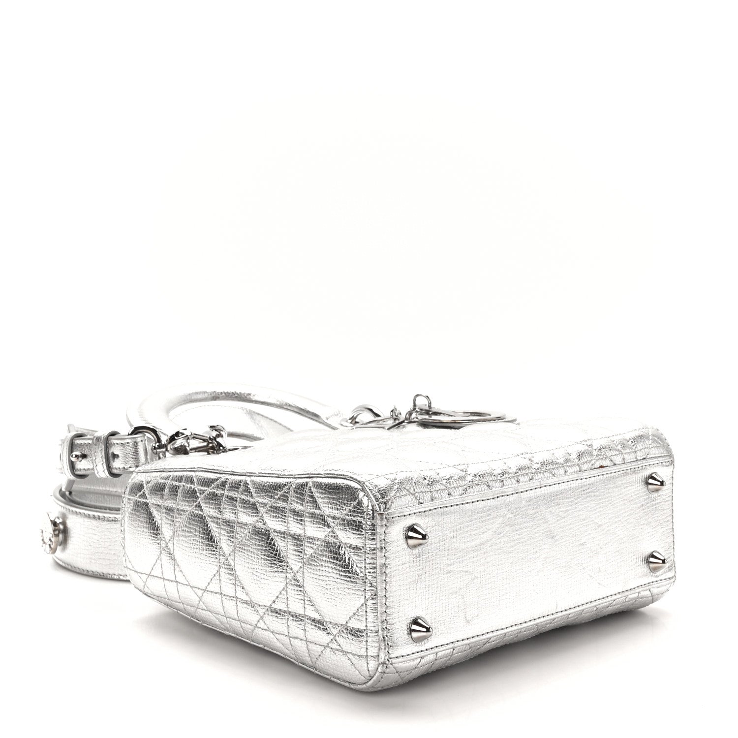Christian Dior Metallic Grained Calfskin Cannage Small Lucky Badges My Lady Dior Silver 4 of 9