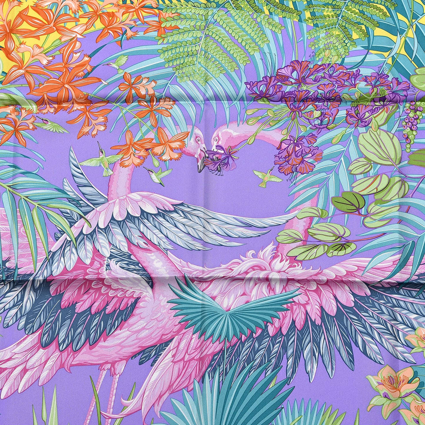 Silk Flamingo Party Scarf 90 Cyclamen Mauve Vert
