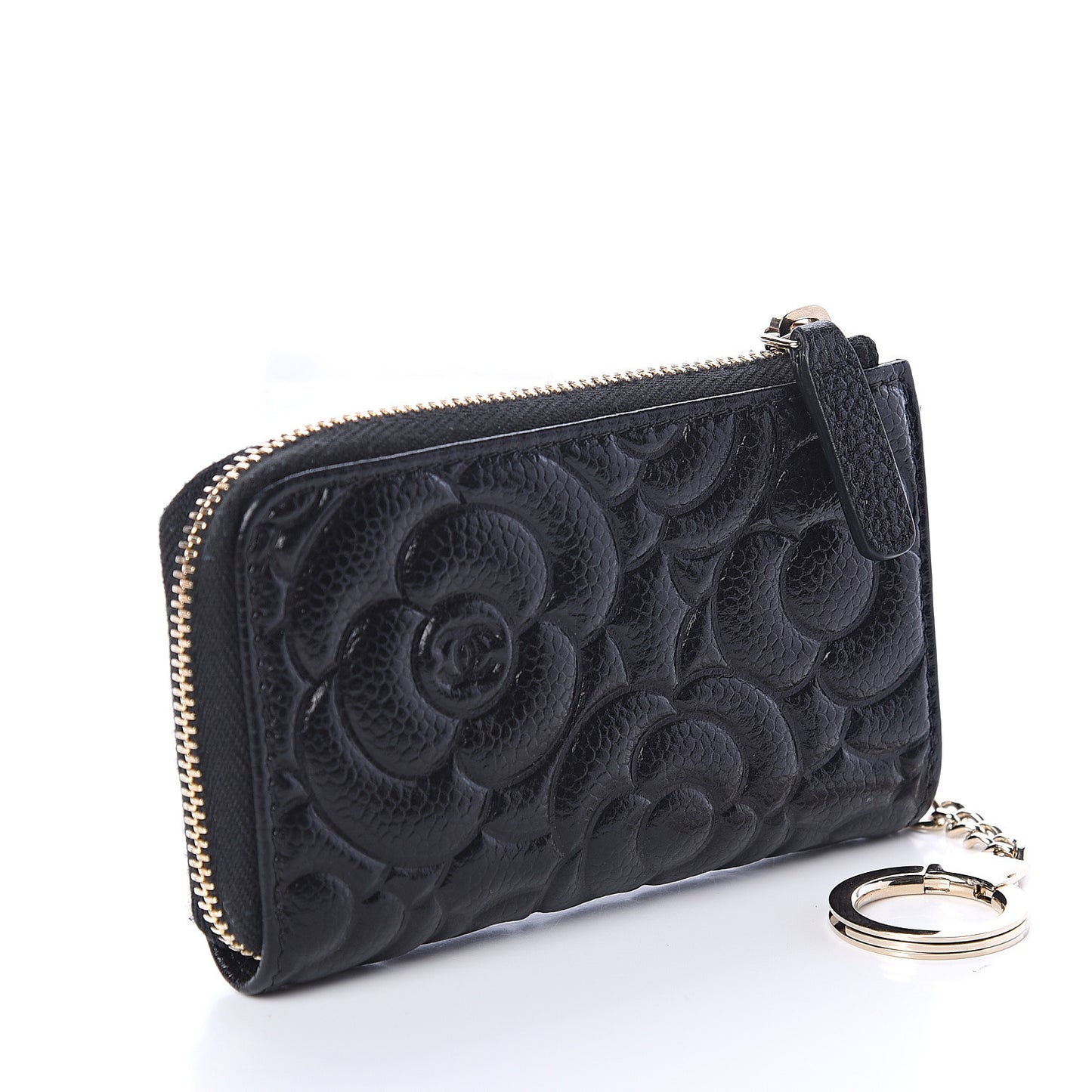 Caviar Camellia Embossed Key Holder Case Black