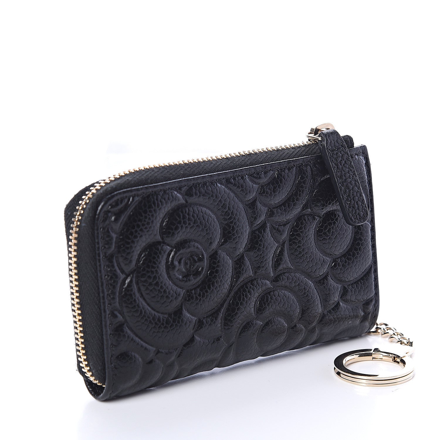 Chanel Caviar Camellia Embossed Key Holder Case Black 2 of 5