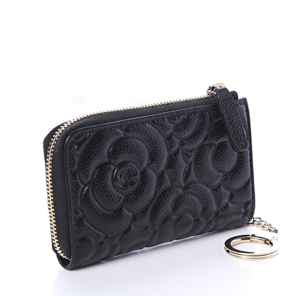 Chanel Caviar Camellia Embossed Key Holder Case Black 2 of 5