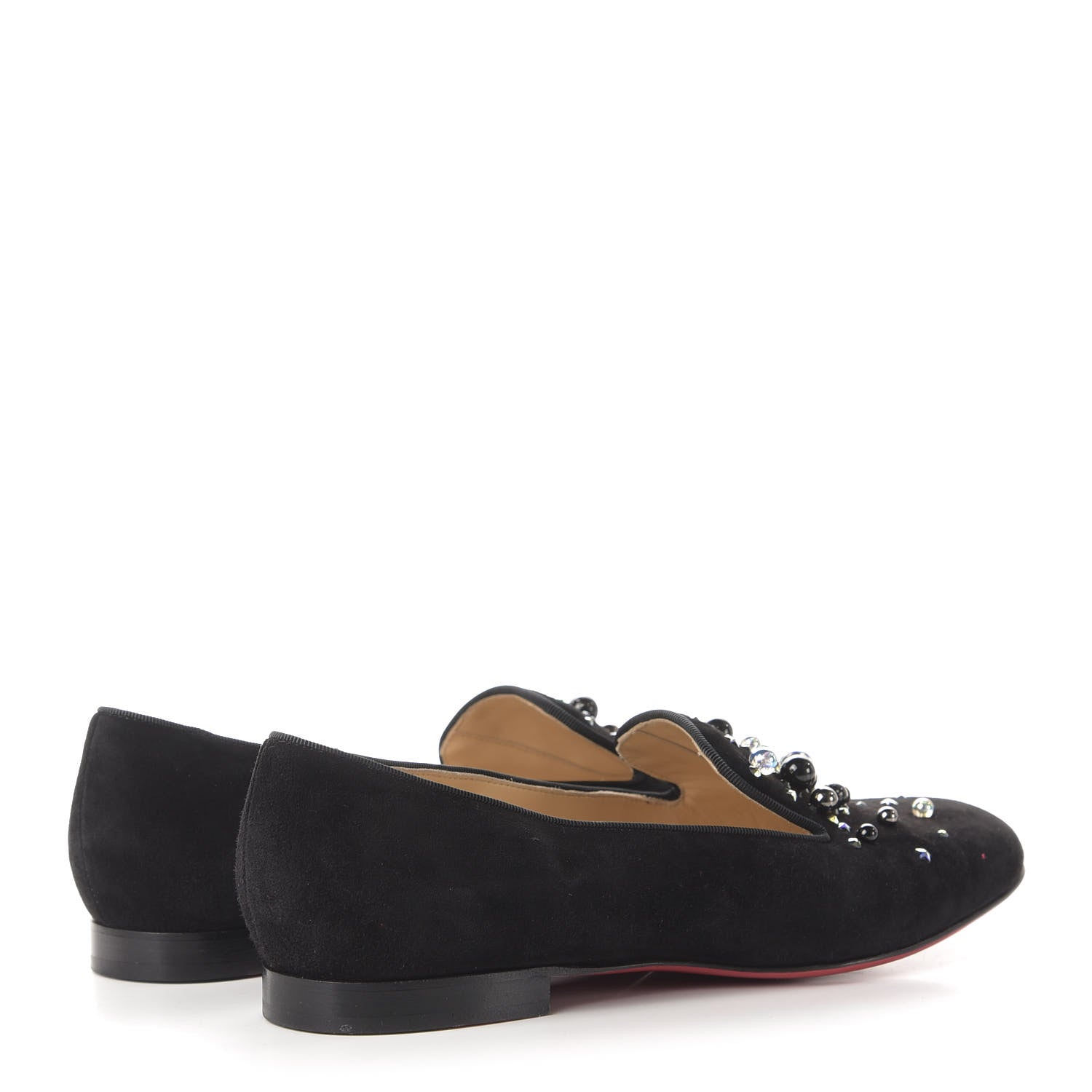 Christian Louboutin Suede Jeweled Candy Moc Flat Loafers 39.5 Black 4 of 7