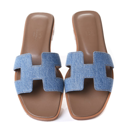 Hermes Denim Canvas Oran Sandals 35.5 Bleu Clair 5 of 10