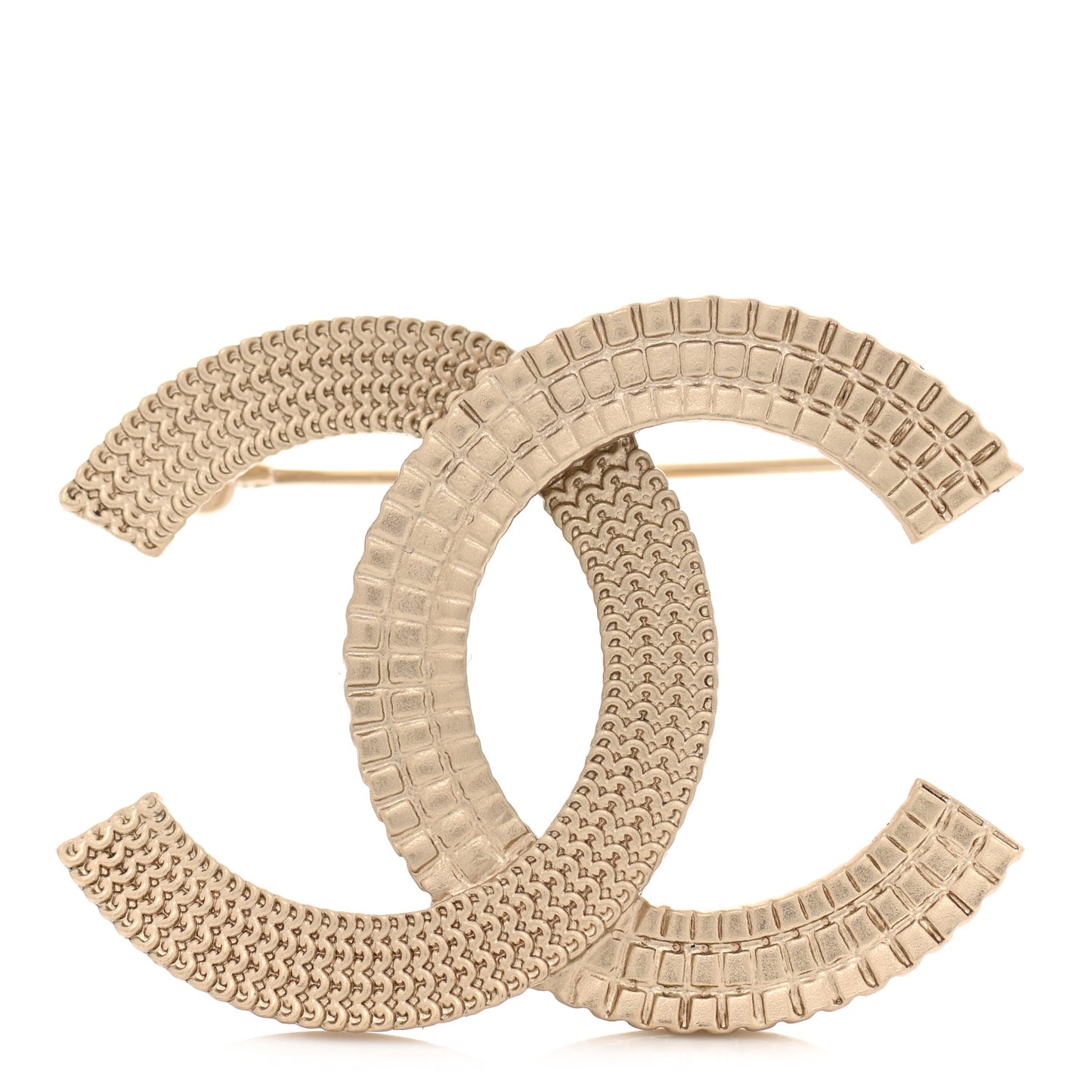 Metal Chain Quilted CC Brooch Gold