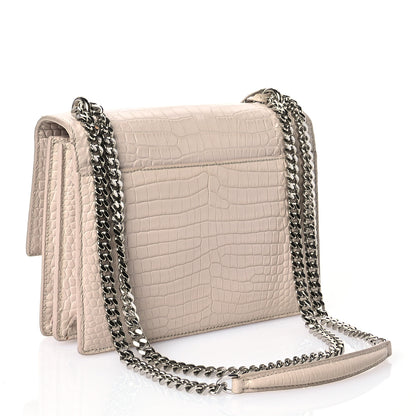 Saint Laurent Calfskin Crocodile Embossed Medium Monogram Sunset Dark Beige 3 of 13