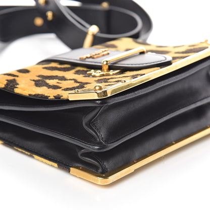 Prada Velvet City Calfskin Leopard Print Cahier Bag Ocra Black 8 of 9