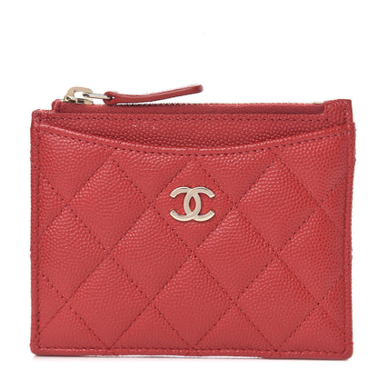 Chanel Caviar Quilted CC Zip Card Holder Red 1 of 8