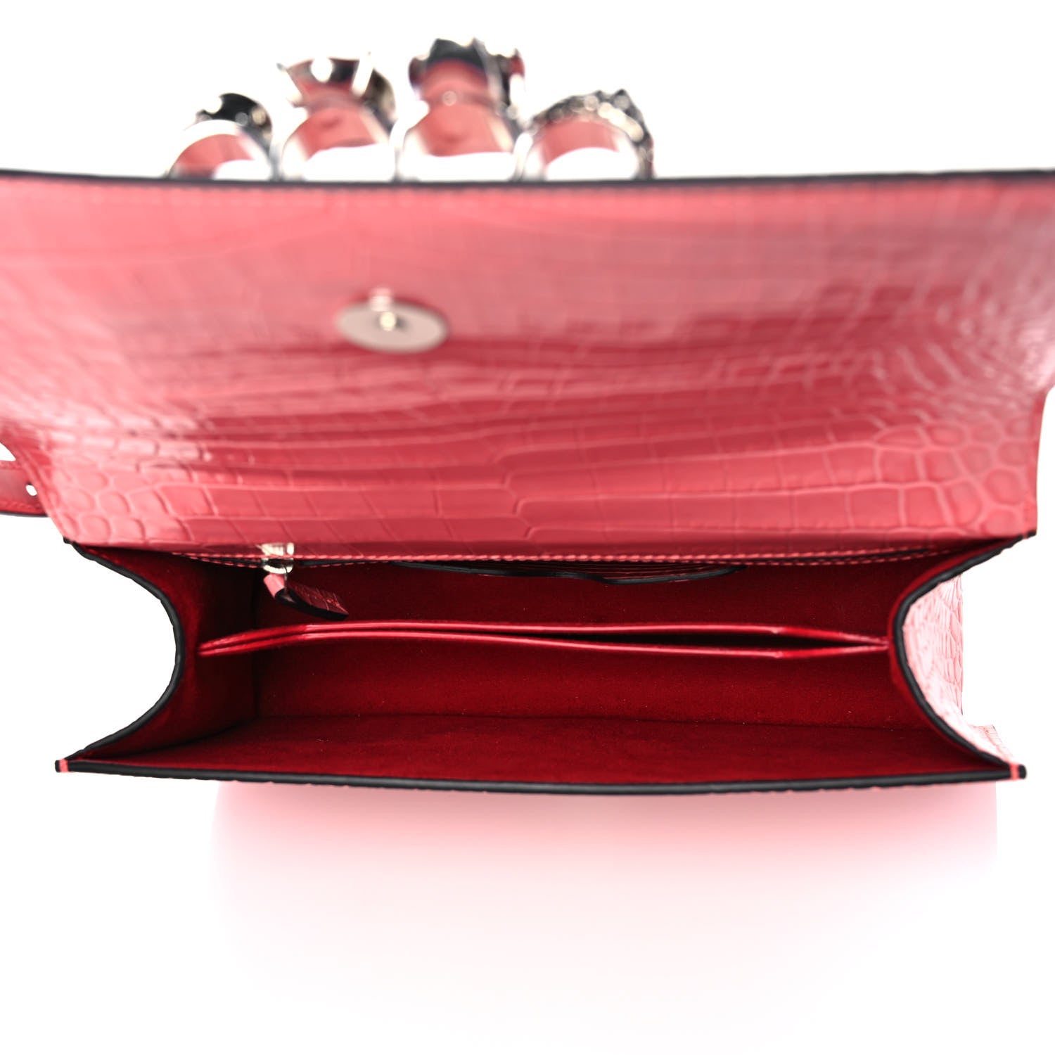 Alexander McQueen Calfskin Crocodile Embossed Knuckle Shoulder Bag Coral 4 of 9