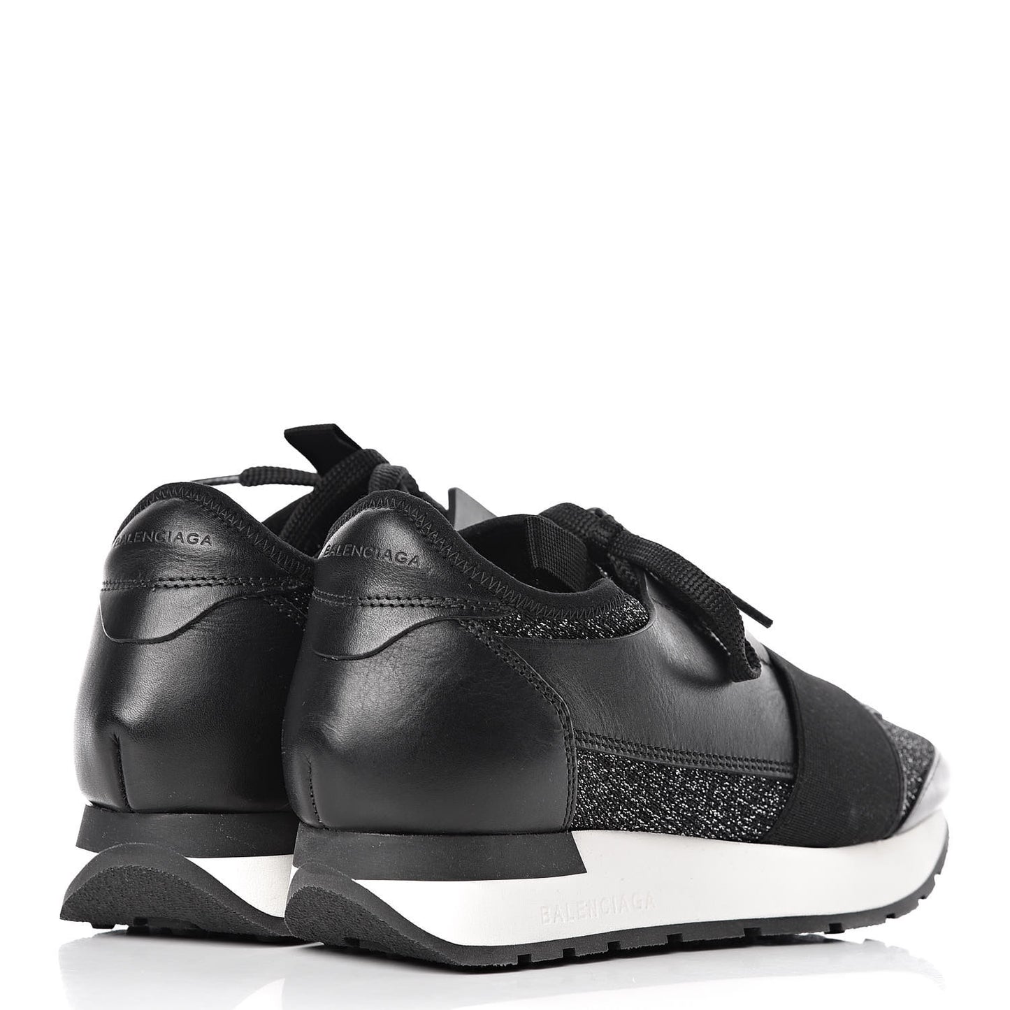 Mesh Lurex Calfskin Womens Race Runner Sneakers 35 Black