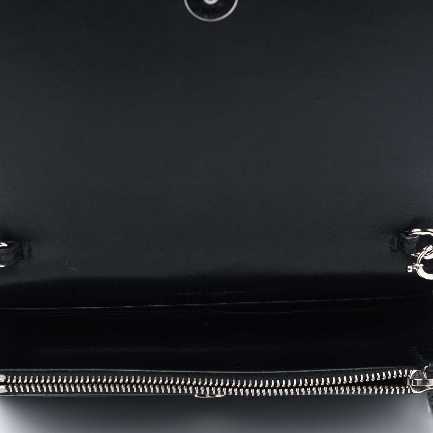 Calfskin Crocodile Embossed Kate Monogram Tassel Chain Wallet Black