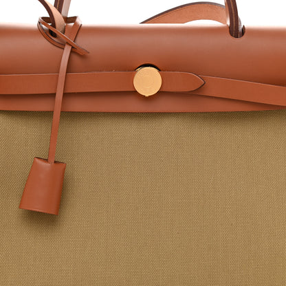 Hermes Military Toile Vache Hunter Herbag Zip Retourne 31 PM Poussiere Fauve 10 of 13
