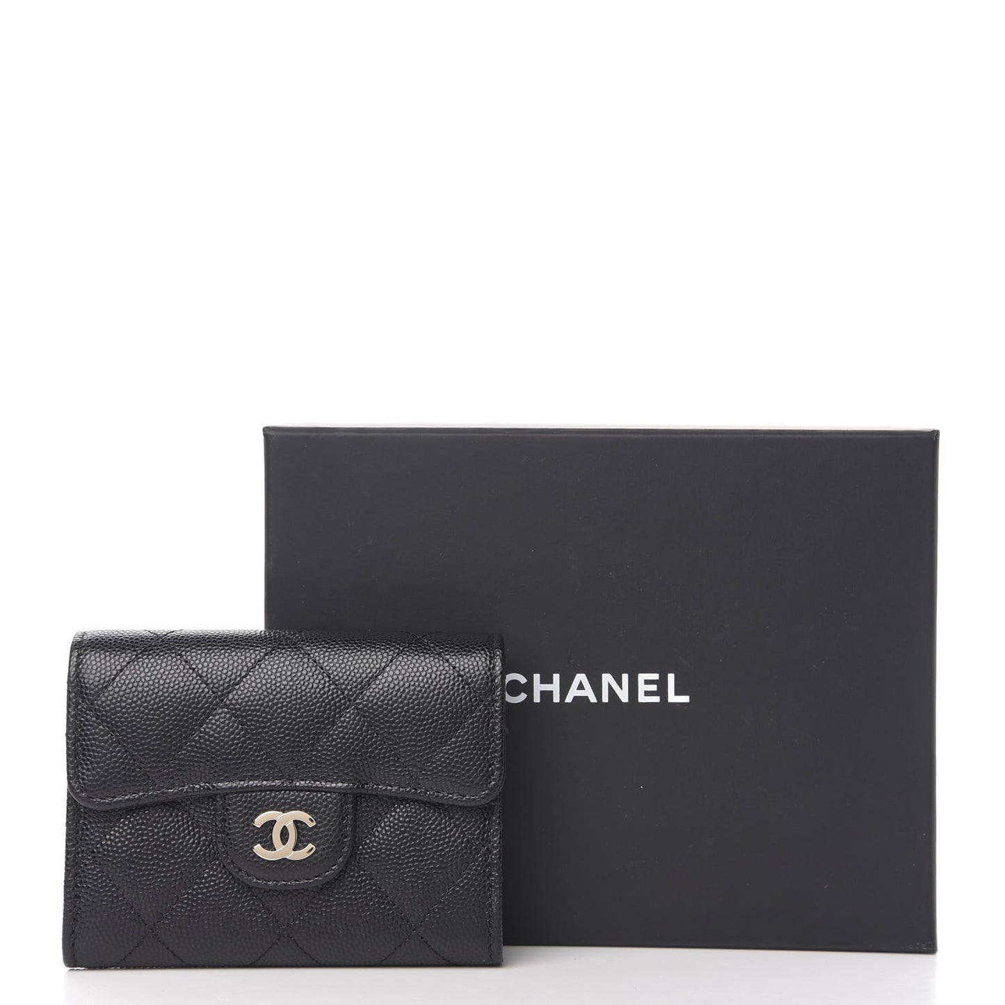 Caviar Quilted Flap Card Holder Wallet Black