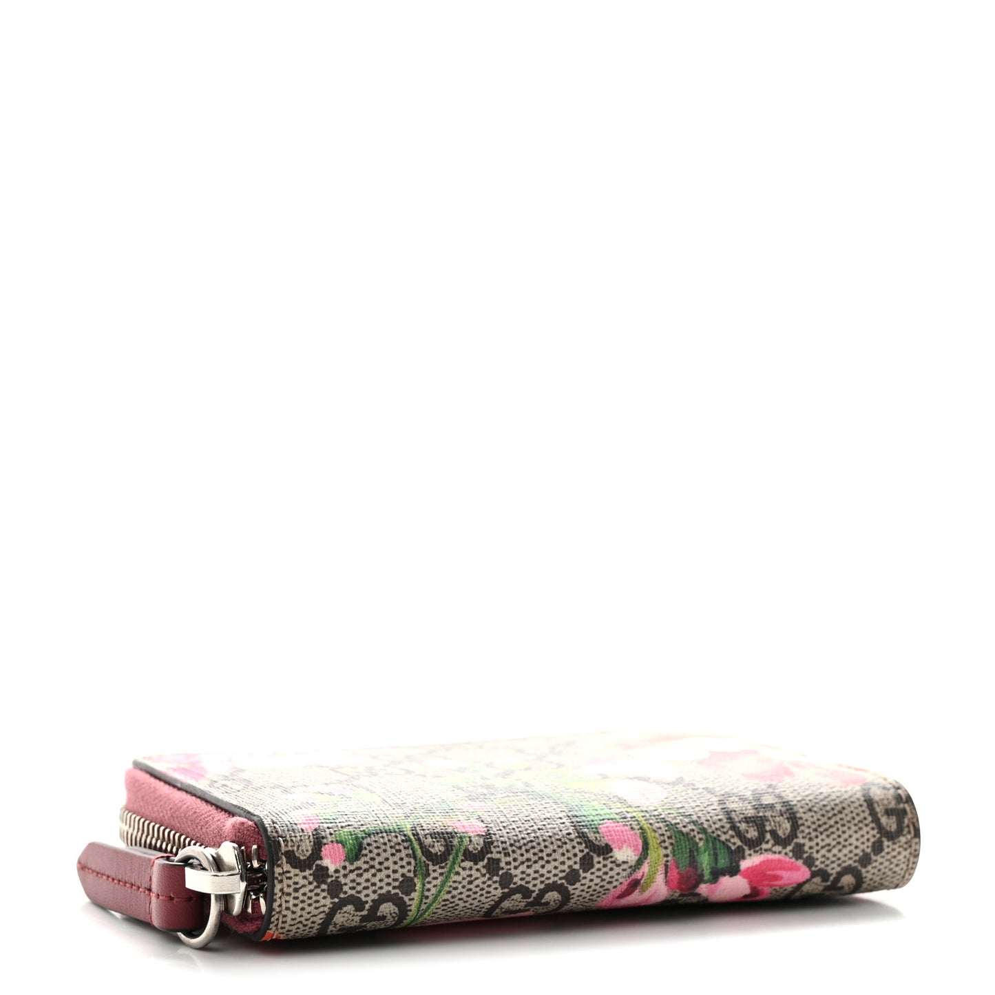 GG Supreme Monogram Blooms Zip Around Card Case Wallet Beige Multicolor Dry Rose