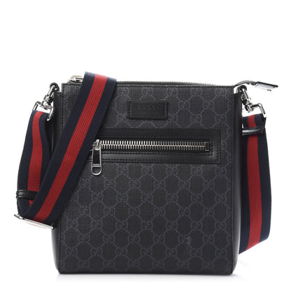 Gucci GG Supreme Monogram Web Small Flat Messenger Bag Black Grey 1 of 11