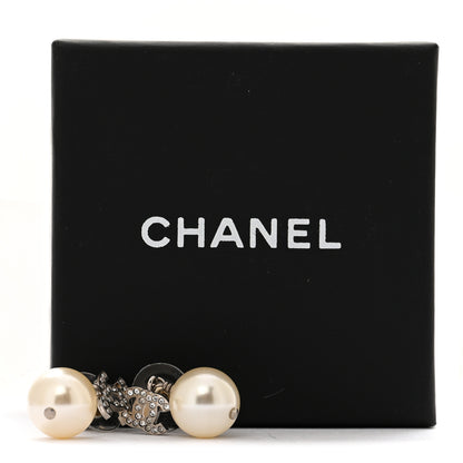 Chanel Crystal Pearl CC Drop Earrings Silver Pearly White 5 of 5