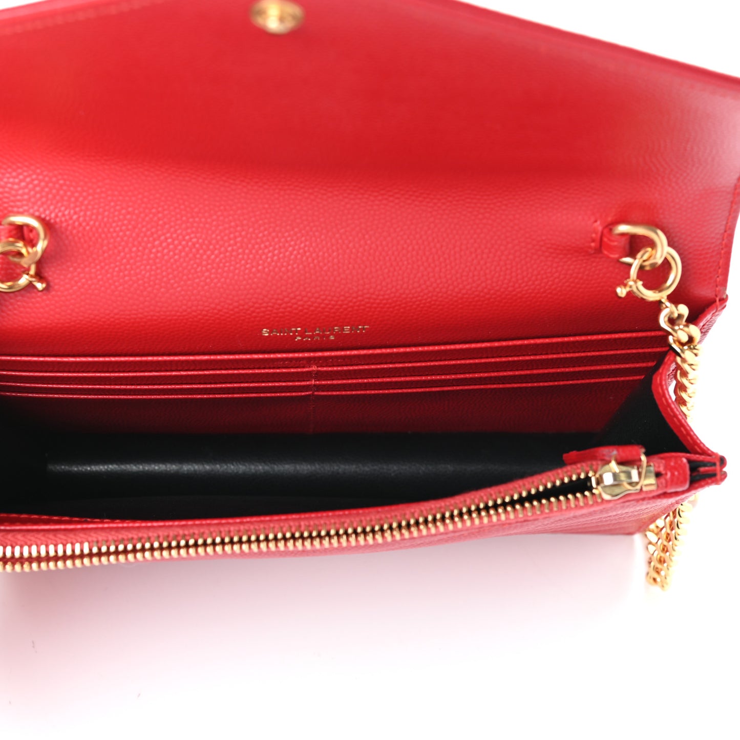 Grain De Poudre Matelasse Chevron Monogram Envelope Chain Wallet New Red