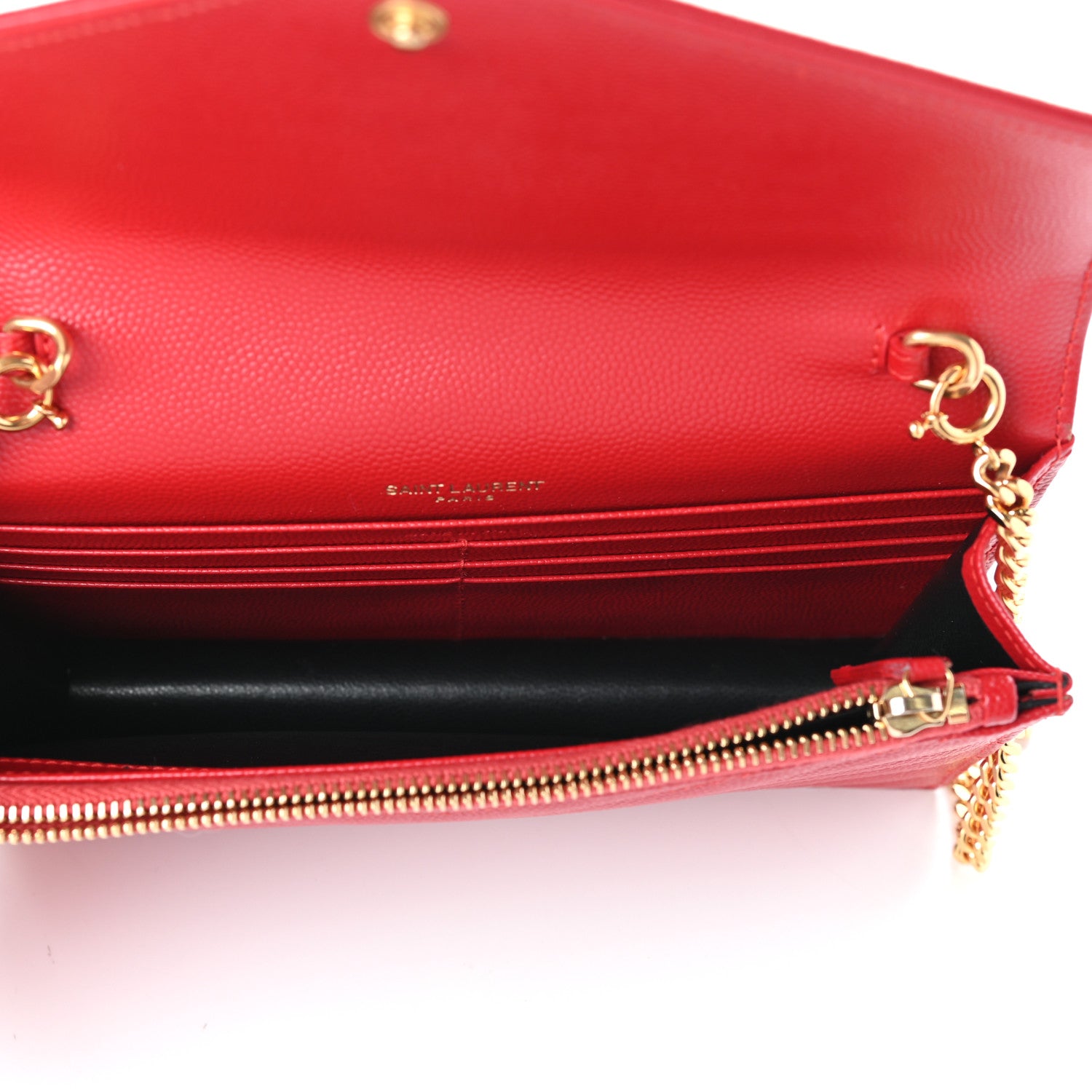 Saint Laurent Grain De Poudre Matelasse Chevron Monogram Envelope Chain Wallet New Red 5 of 9
