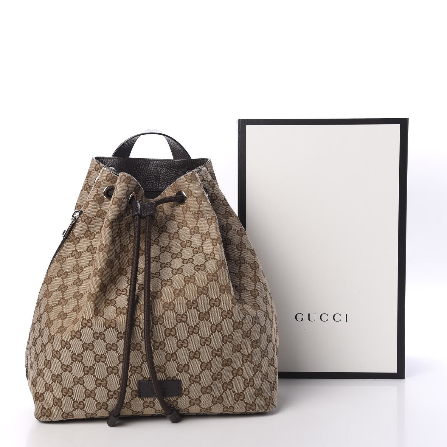 Gucci Monogram Dollar Calfskin O Drawstring Backpack Beige Ebony Testa di Moro Dark Chocolate 10 of 10