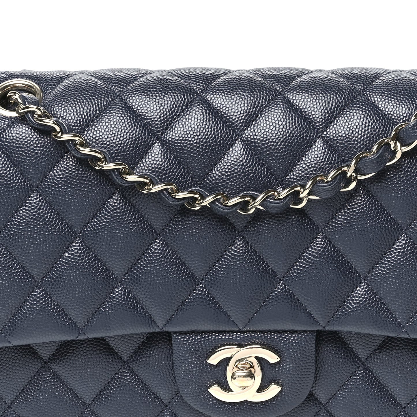 Caviar Quilted Medium Double Flap Navy
