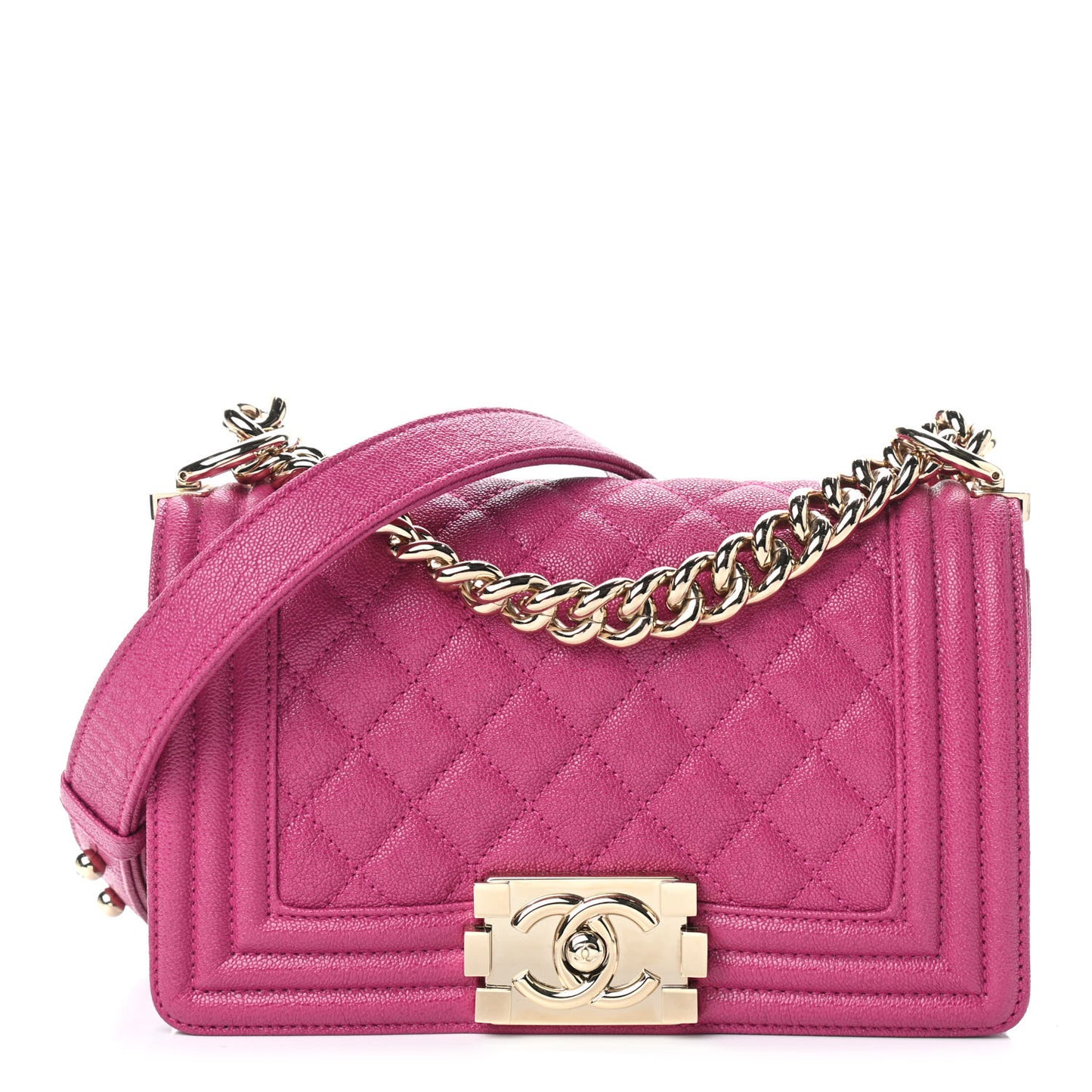 Caviar Quilted Small Boy Flap Fuchsia