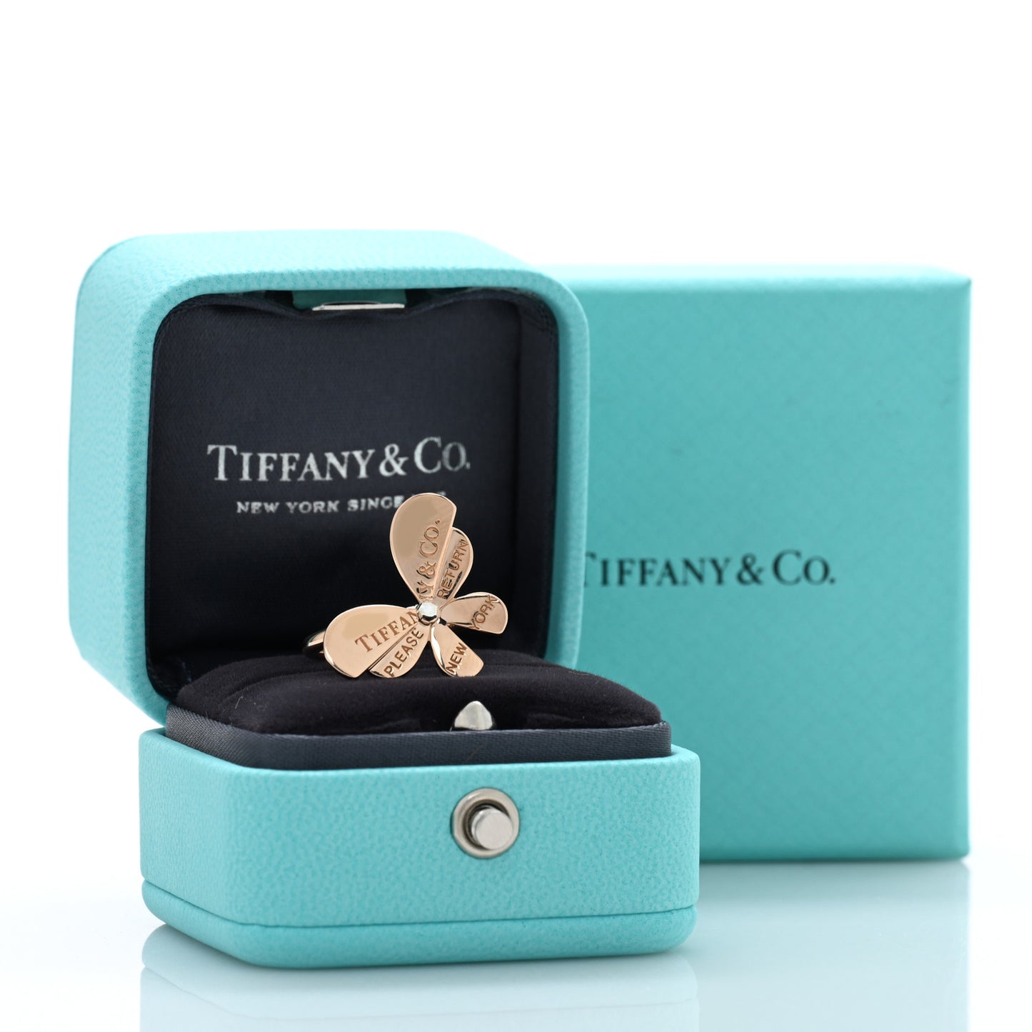 18K Rose Gold Sterling Silver Return to Tiffany Love Bugs Butterfly Ring 49 4.75