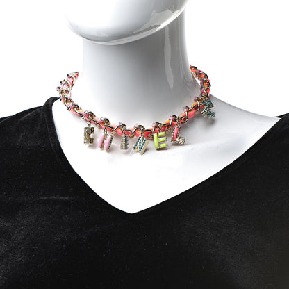 Chanel Metal Strass PVC Enamel CC Chain Link Choker Necklace Gold Blue Pink Yellow 2 of 8