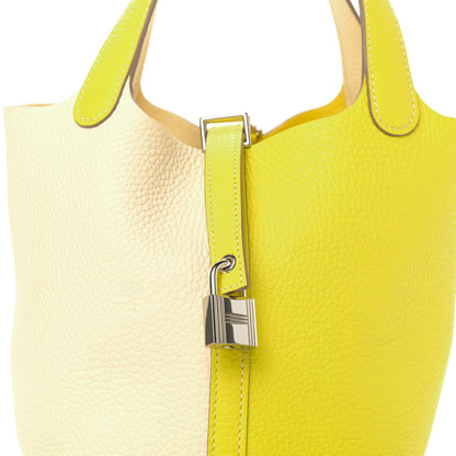 Hermes Taurillon Clemence Casaque Picotin Lock 18 PM Lime Nata 7 of 10