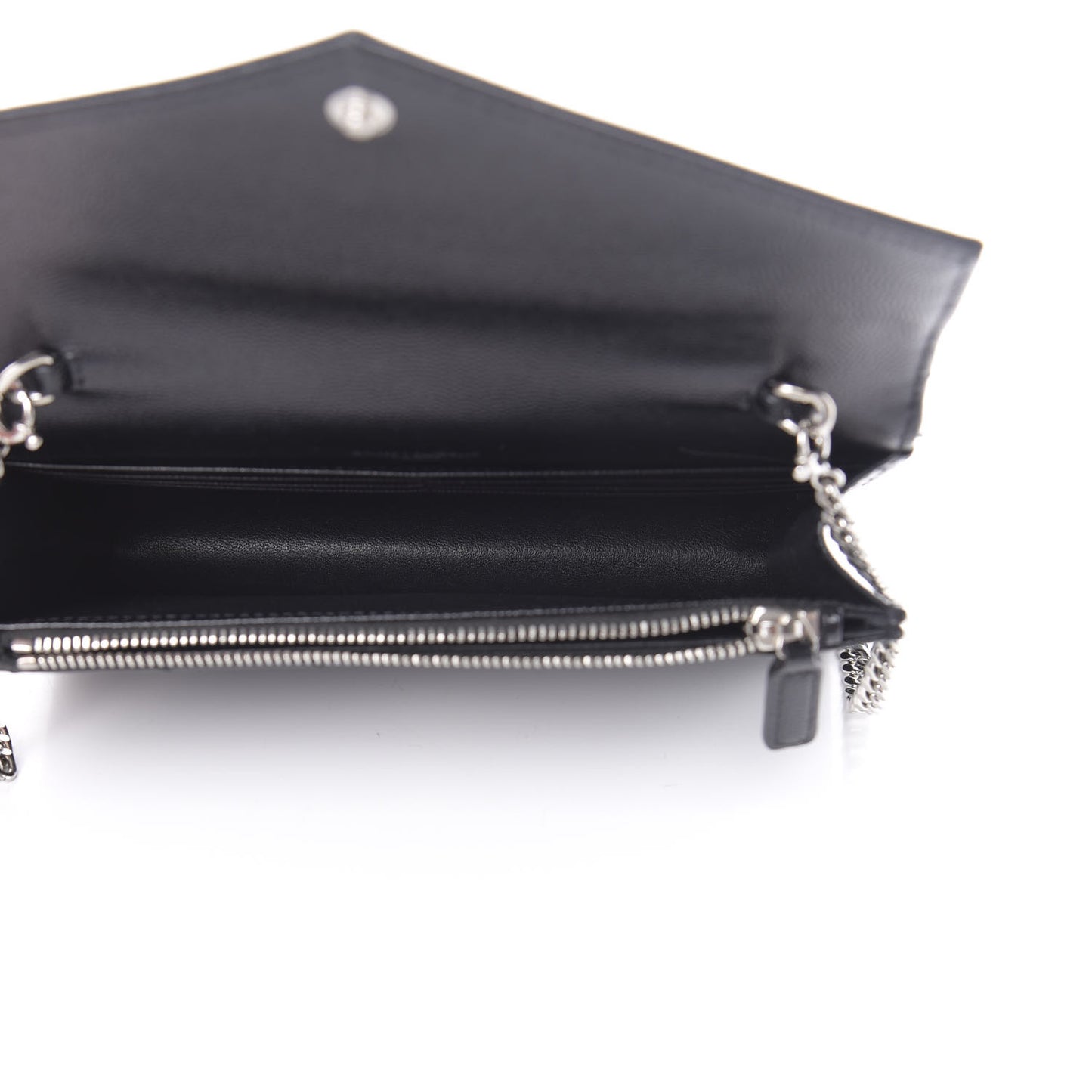 Grain De Poudre Matelasse Chevron Monogram Envelope Chain Wallet Black