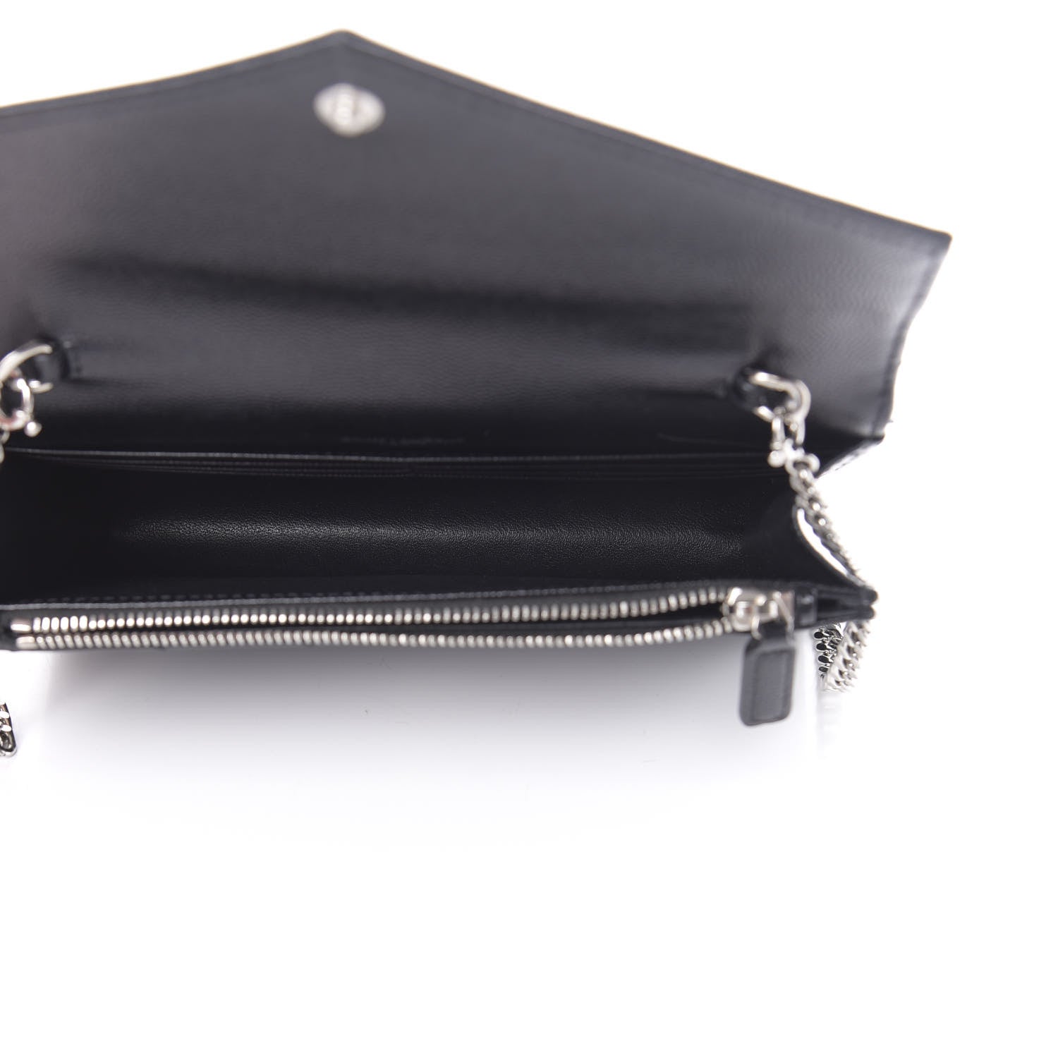 Saint Laurent Grain De Poudre Matelasse Chevron Monogram Envelope Chain Wallet Black 5 of 13