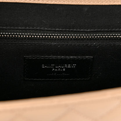 Saint Laurent Grain De Poudre Mixed Matelasse Large Triquilt Monogram Satchel Dark Beige 6 of 12
