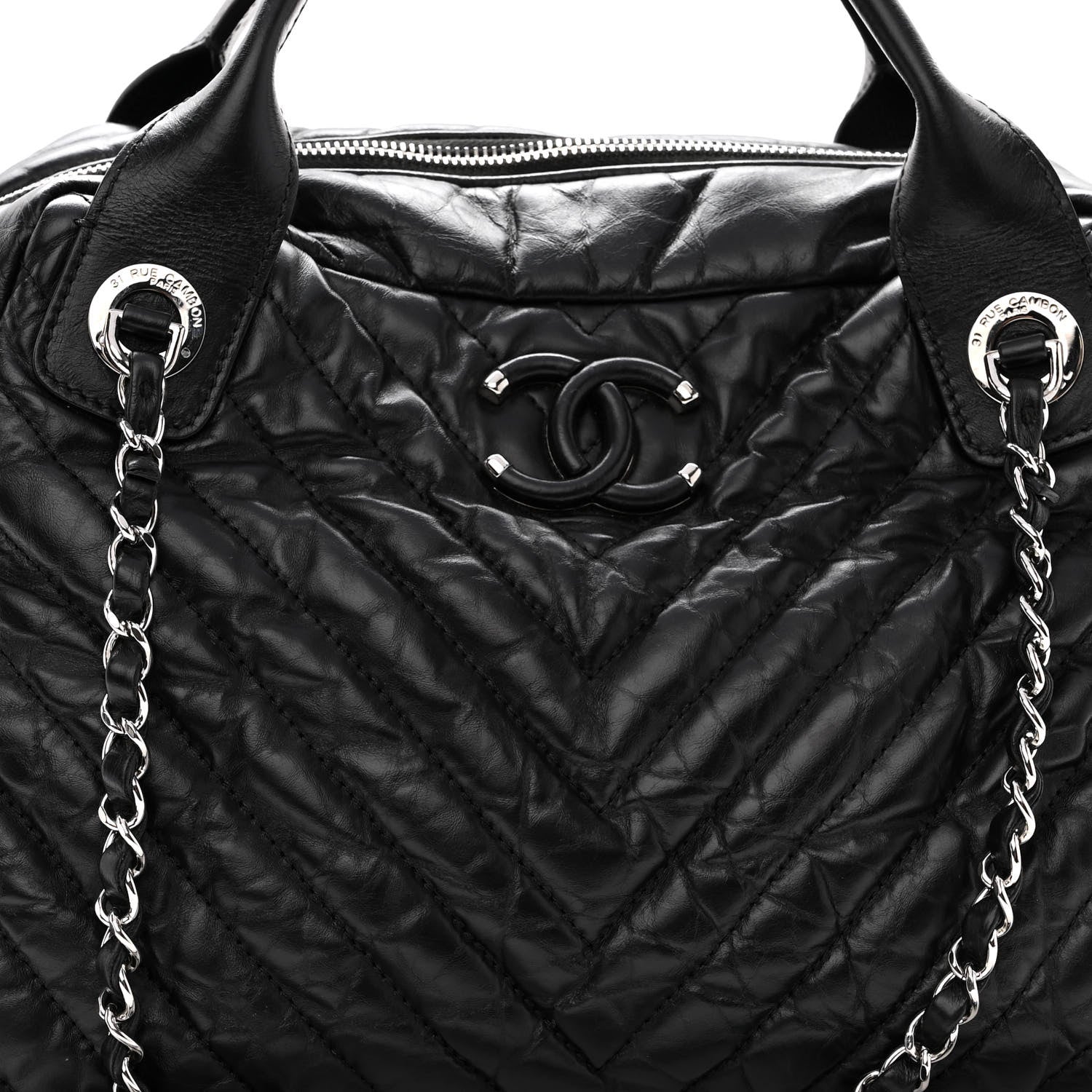 Chanel Aged Calfskin Chevron Medium Soft Bowling Bag Black 8 of 10