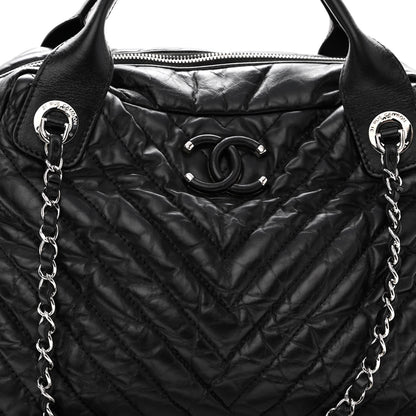 Chanel Aged Calfskin Chevron Medium Soft Bowling Bag Black 8 of 10