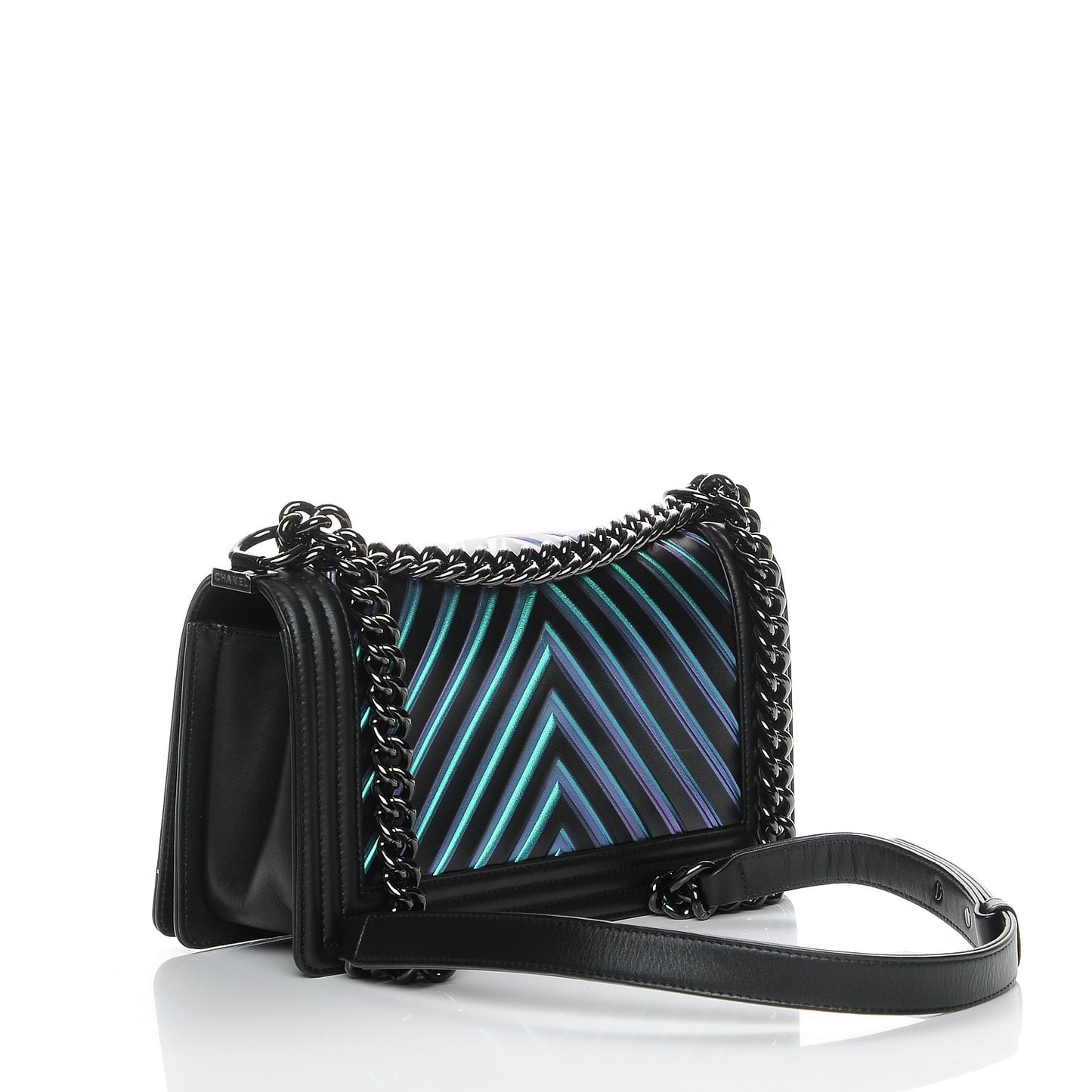 Calfskin Painted Chevron Embossed Medium Boy Flap Black
