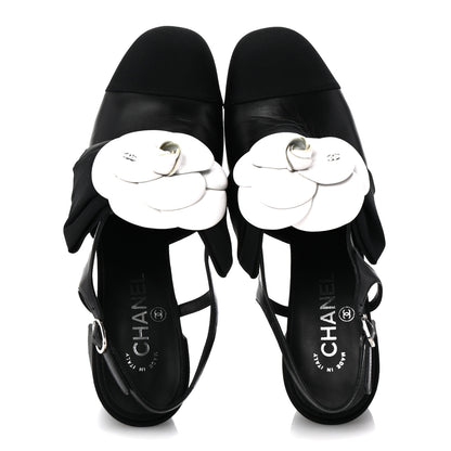 Chanel Lambskin Grosgrain Cap Toe Camellia Bow Slingback Pumps 40 Black 2 of 11