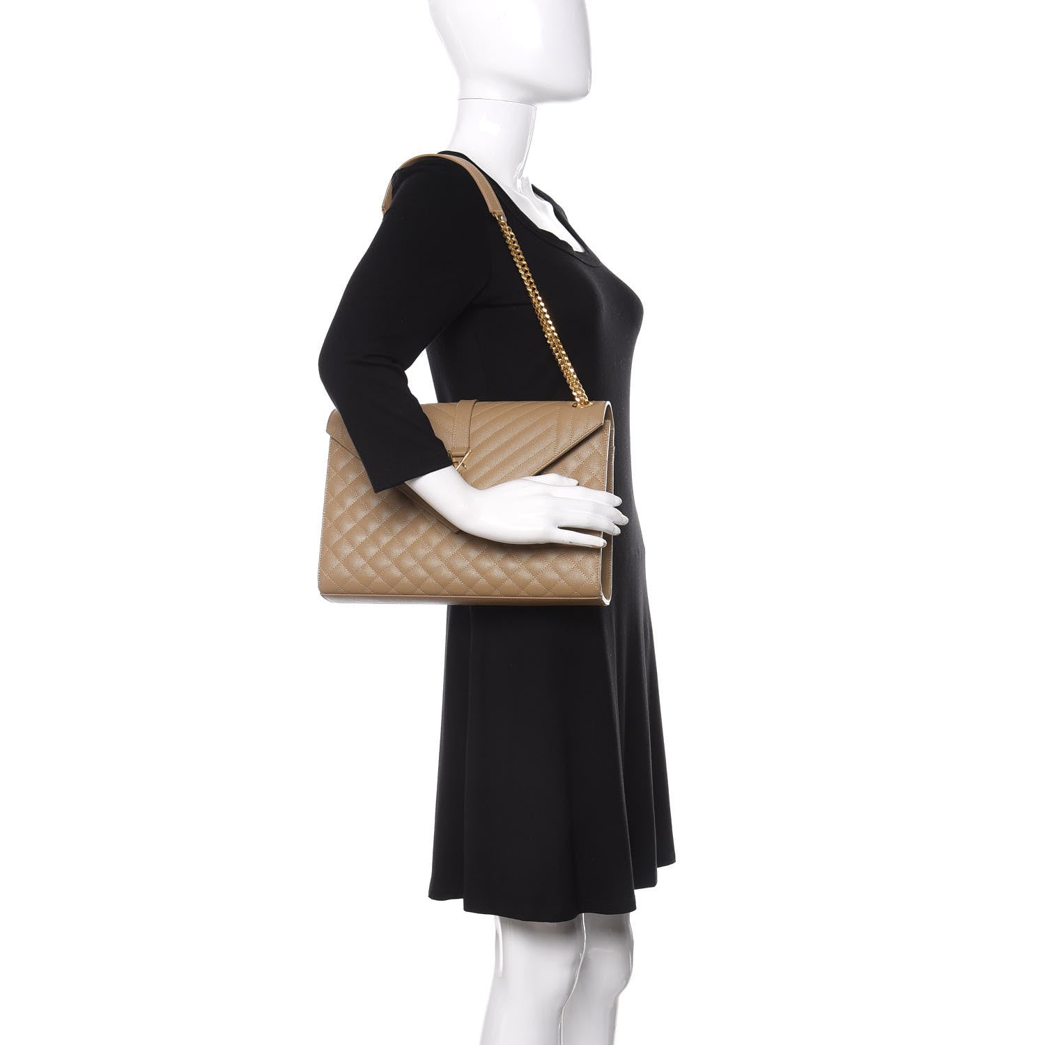 Saint Laurent Grain De Poudre Mixed Matelasse Large Triquilt Monogram Satchel Dark Beige 2 of 12