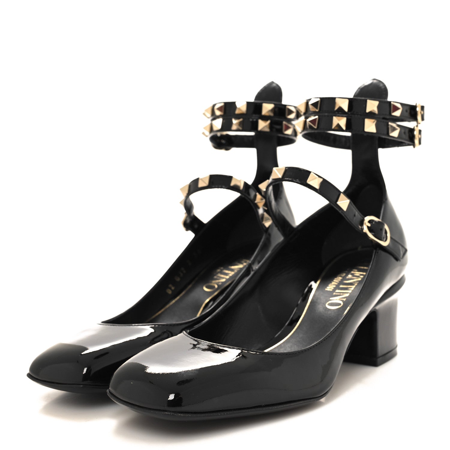 Valentino Garavani Patent Rockstud Ankle Strap Mary Jane Pumps 36 Black 3 of 9