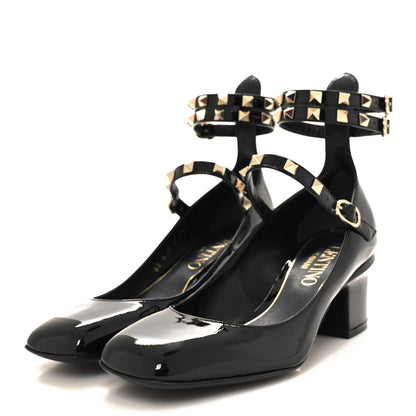 Valentino Garavani Patent Rockstud Ankle Strap Mary Jane Pumps 36 Black 3 of 9