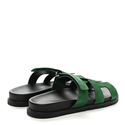 Hermes Suede Goatskin Womens Chypre Sandals 38.5 Vert Electrique 4 of 9
