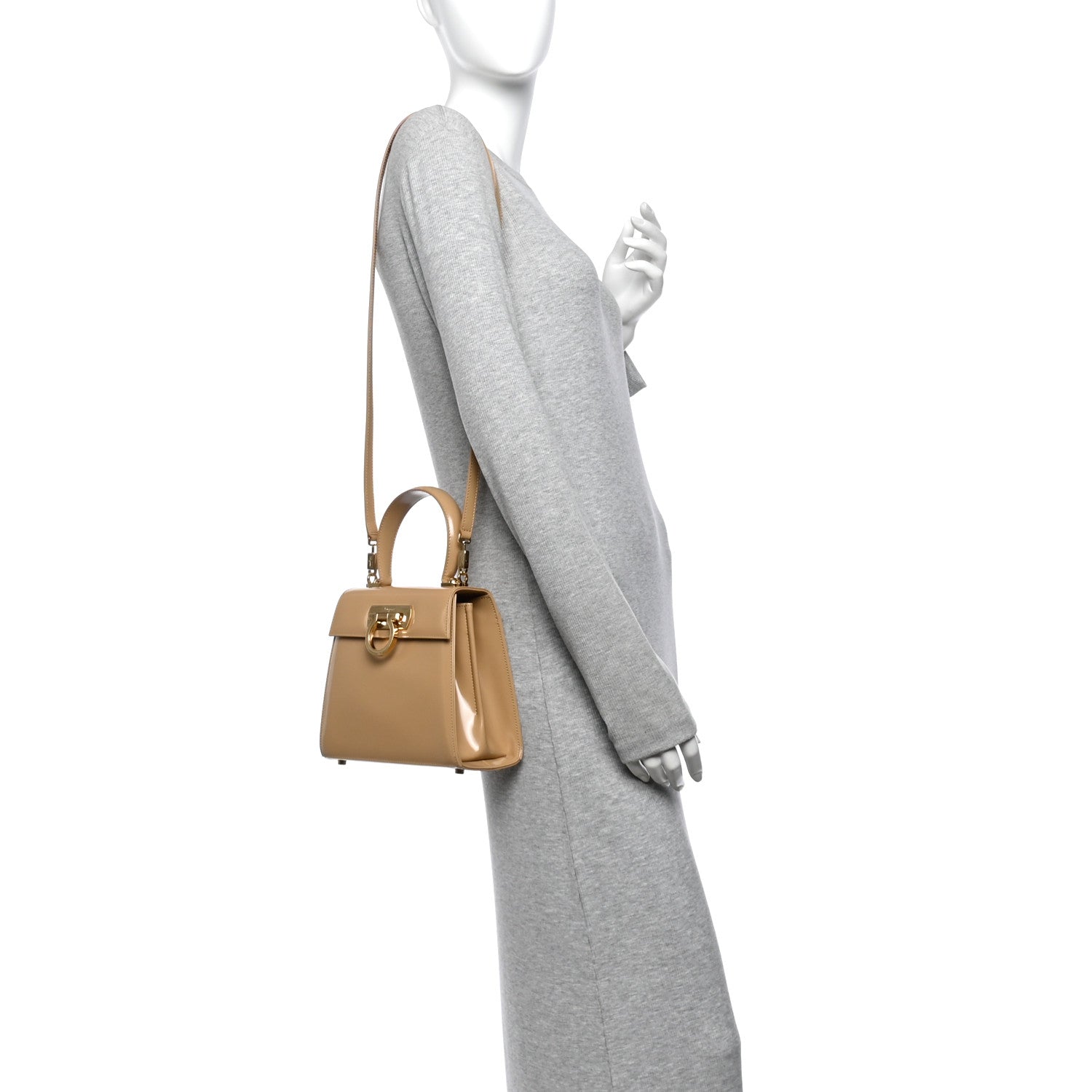 Salvatore Ferragamo Brushed Off Calfskin Small Iconic Top Handle Camel 2 of 10