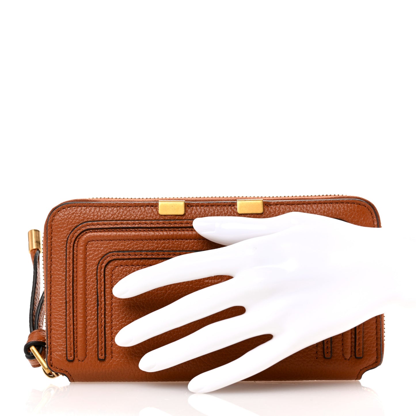 Grained Calfskin Marcie Long Zip Around Wallet Tan