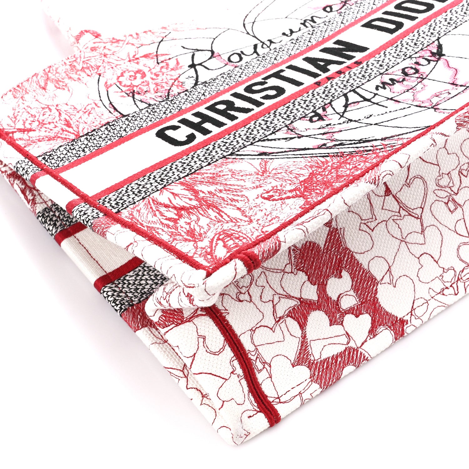 Christian Dior Canvas Embroidered Medium Dioramour D-Royaume Book Tote Red Multicolor 9 of 10