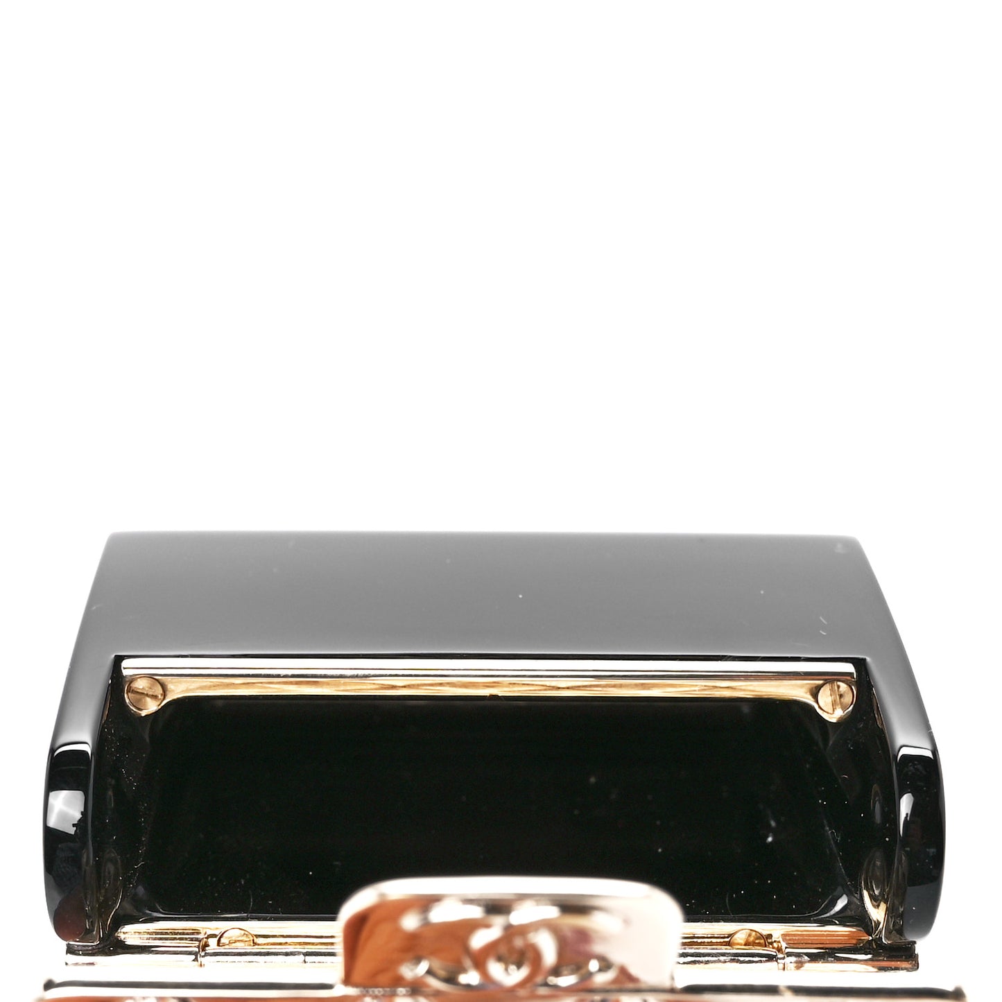 Metal Resin Lambskin Quilted Minaudiere Keychain Golden Black