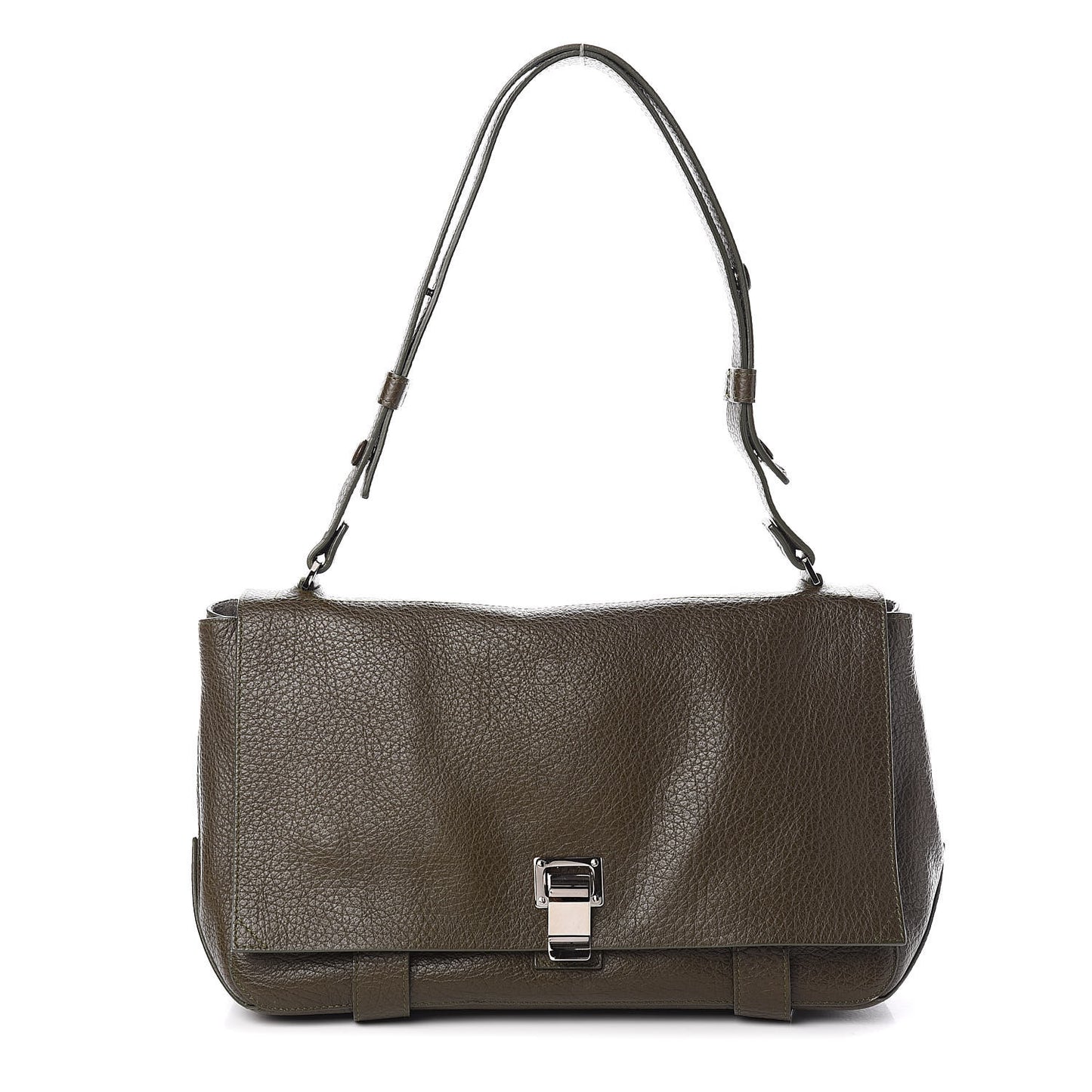 Pebbled Calfskin Double Sided PS Courier Bag Dark Moss